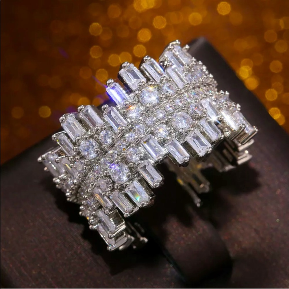 NEW White Sapphire 925 Wedding Band Ring - Picture 4 of 5